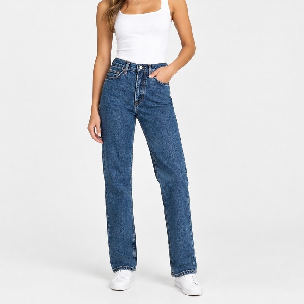 Parke Slim Straight Leg Jeans 100% Cotton Blue High Rise Button Fly Size 24
